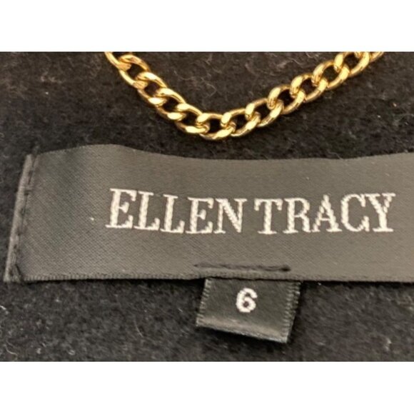 Ellen Tracy Black Wool Blend Coat W/ Faux Fur Trim Size 6 - Picture 4 of 12